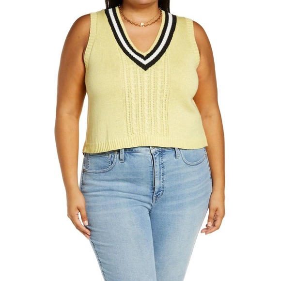 BP Nordstrom NWT Vest Sweater Sz 1X 3X Sleeveless V Neck Stretchy Cropped - Picture 1 of 4